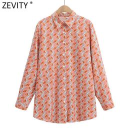 Zevity Women Vintage Turn Down Collar Floral Print Shirts Office Ladies Long Sleeve Business Blouse Chic Female Tops LS9170 210603