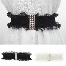 Belts Fashion Black White Wide Lace Waistband Women Belt Elastic Stretch Dress Waist Buckle Band Ladies Girls Decoration