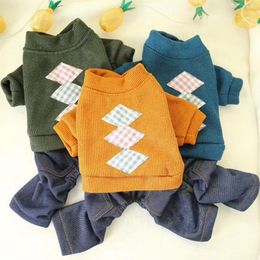 Dog Apparel Outfit Jumpsuit Fahion Puppy Casual Style Pet Costume For Small Uniform Sweater Denim Pants Clothes
