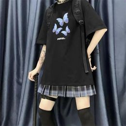 Women Hip Hop T shirt Short-sleeved Gothic Clothing Retro Butterfly Street Aesthetics Oversize TEE Korean Version of Harajuku Style Shirt