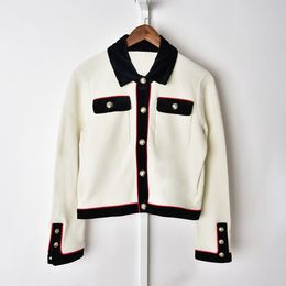 2022 Spring Long Sleeves Lapel Neck White Jacket French Style Contrast Colour Panelled Contrast Trim Single-Breasted Jackets Short Outwear Coats J231136