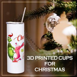 3D Printed 20oz Straight DIY Sumblimation Tumblers Custom Make Stainless Steel Insulted Water Cup Coffee Tea Mugs For Christmas Gifts