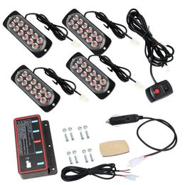 12-24V 12-LED Emergency Lights Super Bright Sync Feature Hazard Warning Strobe Light with Main Control Box Surface Mount 4pcs