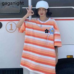 Women Oversized Harajuku T-shirt Short Sleeve O Neck Fashion Striped Summer Tee-shirts for Streetwear 210601