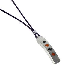Pendant Necklaces Poker Spade Heart Club Dianmond Stainless Steel Black Leather Rope Necklace