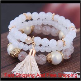 2019 Bohemian 3Pcs/ Set Tassel Charm Pendant Beads Bracelets For Women Simulated Pearl Jewellery Womens Bracelet Set Boho 3Pejj Znwxt