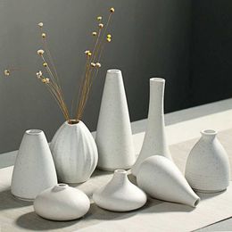 White Pottery Burned Vase Flower Arrangement Japanese Style Small Vase Flower Arrangement Home Gardening Decoration 210623