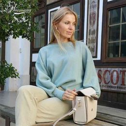 Pull Femme Winter Autumn Oversized Knitted Cashmere Blend Sweater Women Lantern Sleeve Basic Thicken Pullovers C-234 210917