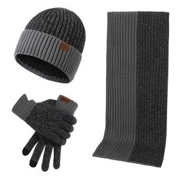 Cycling Caps & Masks 3Pcs/Set Winter Scarf Hat Gloves Set Touch Screen Thick Warm Mitten Thermal Windproof Neck Warmer Hand