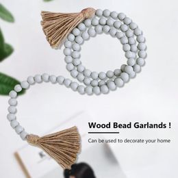 Decorative Objects & Figurines Wood Bead Garlands DIY Rattan Macrame Wall Hanging Farmhouse Jute Rustic Tassel Home Decoration Wooden Gift H