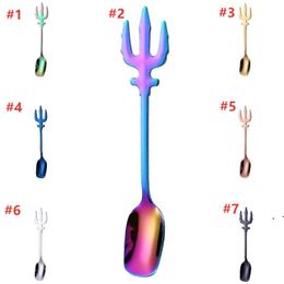 Stainless Steel ECO Friendly Dessert Ice Cream Coffee Spoon 7 Colors Multifunction Kitchen Accessories Flatware Fruit Fork CCD8947