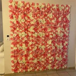 40x60CM White Silk Rose Flower Wall Artificial for Wedding Decoration Romantic Home Backdrop Decor 210706