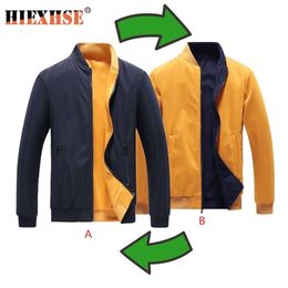 Double-Sided Wear Jacket Men Autumn Soild Casual Bomber Zipper Coats Male Streetwear Hip Hop Slim Fit Pilot Jackets 211126