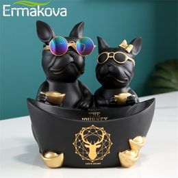 ERMAKOVA Creative Resin Lover Bulldog Dog Statue Animal Sculpture Storage Decoration Home Living Room Decor Housewarming Gift 211105