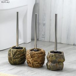 Toilet Brushes & Holders Bathroom Accessories Retro Stone Shape Ceramic Brush Holder Set Cleaning Long Handle WC