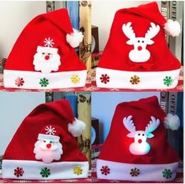 hot red Child LED Christmas Lighting Hat Santa Claus Reindeer Snowman Xmas Gifts Cap Night Lamp Lighting Decoration