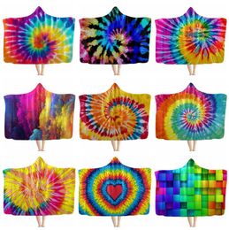 Hooded Blanket Kids Blanket Warm Cape Cloak Tie Dyed Throw Blankets Rainbow Sherpa Sofa Covers Children Christmas Gift 27 Designs AT6019