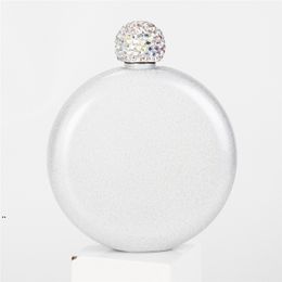 Portable round mini hip flask 304 stainless steel wine kettle crystal cover Colourful ladies flagon Glitter Hip Flask LLD8697