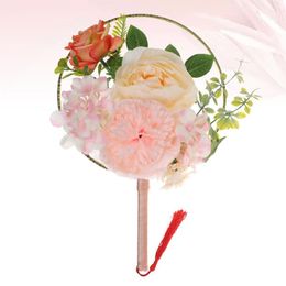 -Favor de fiesta Vintage Vintage Fan al estilo chino Simular Flower Flower Hojas Lujoso accesario con borlas para FRID