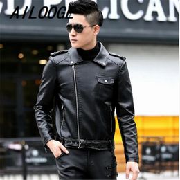 Men's Fur & Faux AILOOGE Motorcycle Leather Jackets Men Autumn Winter Clothing Male Business Casual Coats