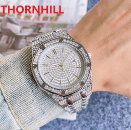 casual men diamonds watches fashion dress famous designer stainless steel strap quartz movement gift clock diameter 42mm