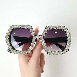 Luxurious Women Sunglasses Hexagonal Plastic Frame With Rhinestones UV400 Big Lenses And Succinct Legs Fashion Lady Sun Glasses
