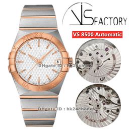 2021 VS 38mm Stainless Steel Cal.8500 Automatic Mens Watch 123.20.38.21.02.008 White Dial Rose Gold Steel Two-tone Bracelet Gents Watche