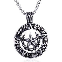Pendant Necklaces Vintage Pentagram Star Men's Necklace Round Gothic Retro Lucifer Satan 24Inch Chain Male Jewelry