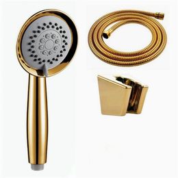 Solid Copper Gold Plated three functions Handheld Shower Luxury Batnroom Hand Shower Head wiht gold holder and shower hose BD667 210724