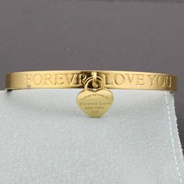 Luxus Damen Edelstahl Gold Armband Armreif New York Inspirational 6mm dünnes Metall Bridal Forever Love Armreifen für Frauen Q0719