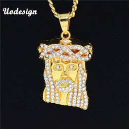 Pendant Necklaces Uodesign HIP Hop Iced Out Crystal JESUS Christ Piece Head Face Pendants Gold Chain For Men Jewelry