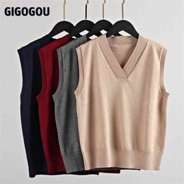 GIGOGOU S-4XL Plus Size Spring Casual Women Sweater Vest Female Knitted Waistcoat Chic Tops Clothes Outfits 210819