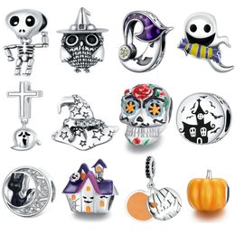 BISAER 2020 New Hallowe Series Beads 925 Sterling Silver Funny Festival Charms Fit DIY Women Bracelet Necklace Pendant Q0531