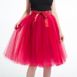 5 Layer 65cm Knee Length Tulle Skirt Elegant Pleated Tutu Skirts Womens Vintage Lolita Petticoat faldas mujer Saia Jupe 210309