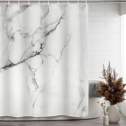 Natural Marble Printed Shower Curtain Set Machine Washable White and Gray Bath Curtain Anti-slip Bath Rugs Toilet Cover Carpets 211115