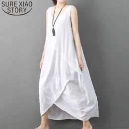 Women dresses fashion summer dress white and black plus size long elegant dress Sleeveless Solid ladies dress 3702 50 210527