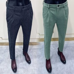 Korean Woolen Slim Men Suit Pants Classic Business Dress Pants Fashion Casual Streetwear Social Trousers Pantalon Homme 210527