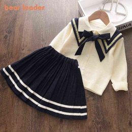 Bear Leader Girls Baby Knitted Clothing Sets Fashion Kids Preppy Bowknot Sweaters Tops And Skirt Outfits Princess Knitwear 2-6Y Y220310