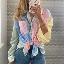 Patchwork Women Loose Colorful Button Shirts Summer Fashion Ladies Boho Boyfriend Shirt Vintage Girls Chic Tops 210527