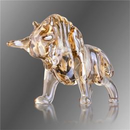 H&D Charm and Lucky FengShui Crystal Statues Wall Street Bull Figurine Sculpture Home Office Desk Decorative Collectibles Gift 210811