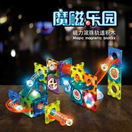 Orbital Sliding Ball Pipe Colorful Lighting 3D Magnetic Sheet Building Blocks Assembling Magnetic Color WindowsChildren's Toys Q0723