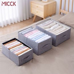 MICCK Cotton And Linen Storage Box Large Capacity For Wardrobe Drawer Underwear Shirt Clothing Organiser Household Storage Tool 210315