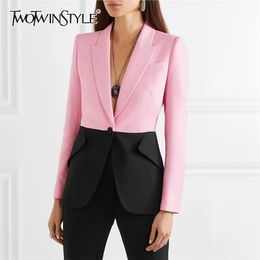 TWOTYLE Patchwork Women Blazer Notched Collar Long Sleeve Elegant Coats Tops Female Autumn Winter Fashion Plus Size 210930