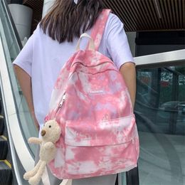 Tie-dye Canvas Women Backpack Female Lovely Travel Bag Teenage Girls High Quality Schoolbag Lady's Knapsack Small Book Bag 210929