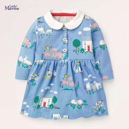 Little maven 2021 Girls Long Sleeve Dress Animal Pig Print Children Party Clothes Brand Dress Kids Cotton Baby Infant Dresses 210317