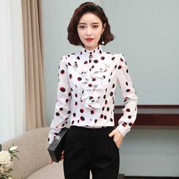 Korean Fashion Chiffon Women Blouses Striped Vintage Long Sleeve Office Lady Shirt and Blouse Plus Size XXXL Womens Tops 210531