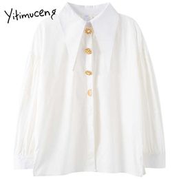 Yitimuceng White Blouse Women Button Up Shirts Long Sleeve Turn-down Collar Straight Solid Spring Korean Fashion Tops 210601