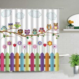 Kids Favourite Bathroom Decorative Shower Curtains Waterproof Polyester Fabric Bath Curtain Animal Cartoon Owl Printing Curtain 210609