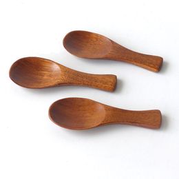 100pcs/lot 8*2.8cm Mini Wooden Spoon Teaspoon Condiment Utensil Tea Coffee Kids Ice Cream Scoop Tableware Tool DH9370