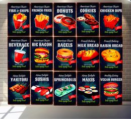 Hamburger Bagels Pizza Vintage Metal Tin Sign Pub Cafe Home Bar Decor Restaurant Billboard Sushis Kebab Wall Art Poster MN108